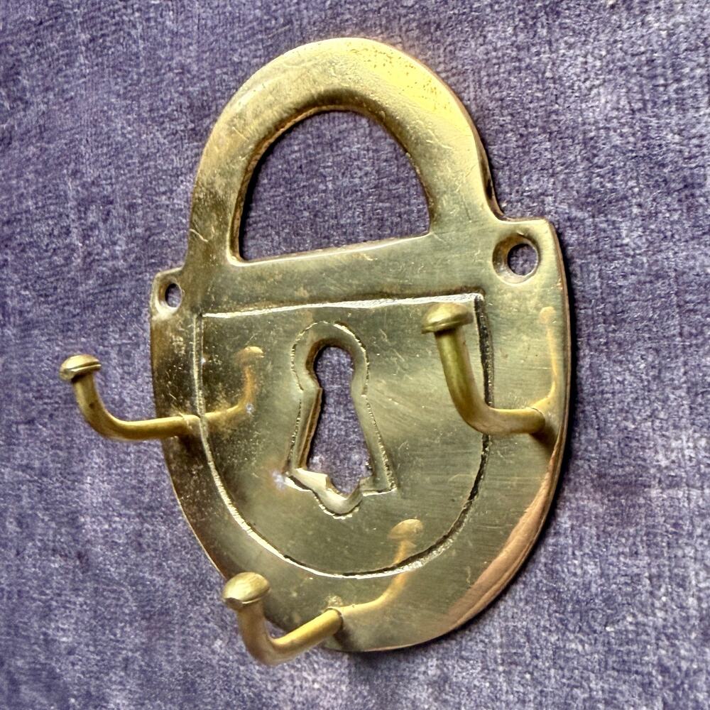 Vintage Brass Padlock Key Hook